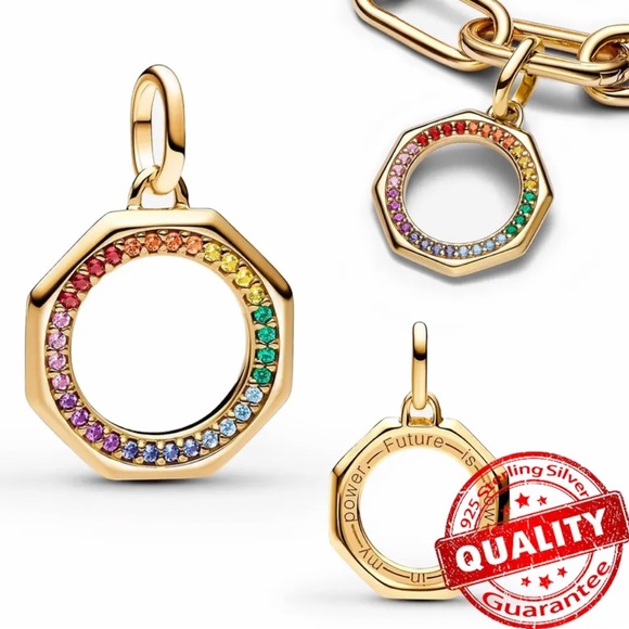 NWOT ME Rainbow Medallion Pendant Dangle Charm Sterling Silver 925 - Picture 1 of 16